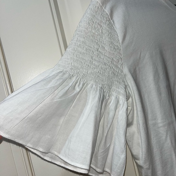 Maette Smocked and Ruffled White T-Shirt Blouse - Picture 3 of 5